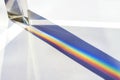 Glass prism for optical physics experiments in education, splitting the light into reflection beams in the spectrum of rainbow