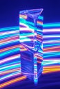 Glass Prism with reflection on a abstract colorful neon background