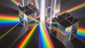 Glass Prisms refract light creating vibrant rainbow spectrums on a dark surface refraction Royalty Free Stock Photo