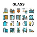 Glass Production Plant Collection Icons Set Vector