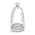 Glass protective dome on wooden stand in sketch doodle style