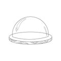 Glass protective dome on wooden stand in sketch doodle style