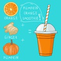 Glass with pumpkin orange smoothie. Natural bio drink, healthy o