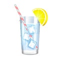 Glass of pure water with ice and lemon. Vector illustration.