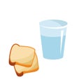 A glass of pure water and two slices of bread for the beginning of Lent. Reduced meal in Lent with bread and water Royalty Free Stock Photo