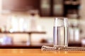 the Glass of purified water on the table bar in kitchenroom Royalty Free Stock Photo