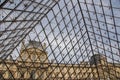 Glass pyramid of Louvre inside view. Famous sightseeing of Paris.