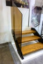 Glass railing of wooden staircase for indoor home