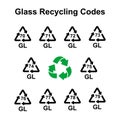 Glass recycling codes vector simple signs Royalty Free Stock Photo