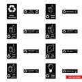 Glass recycling signs icon set of black and white types. Isolated vector sign symbols. Icon pack