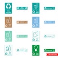 Glass recycling signs icon set of color types. Isolated vector sign symbols. Icon pack