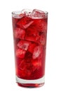 A glass of red drink with ice cubes in it. The drink is cold and refreshing. The ice cubes are scattered throughout the Royalty Free Stock Photo