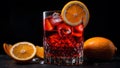 Glass of red drink with ice and orange slices Royalty Free Stock Photo
