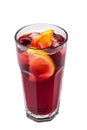 Glass of red refreshing lemonade. Summer drink with sliced lemon, cherry and ice cubes isolated on a white background Royalty Free Stock Photo