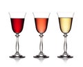 Glass of red, rose and white wine Royalty Free Stock Photo