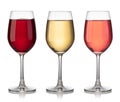 Glass of red, rose and white wine Royalty Free Stock Photo