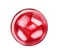 Glass of red soda water with ice cubes isolated on white, top view Royalty Free Stock Photo