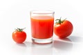 Glass with red tomato juice. Healthy refreshing summer tomato vegetable juice drink isolated on white background. Generative AI