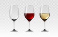 Glass with red and white wine. Realistic transparent wineglasses. Empty 3D alcohol glassware. Drinks serving. Stemware Royalty Free Stock Photo