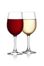 Glass of red and white wine on a white background