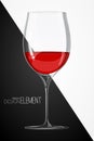 Glass with red wine on abstract black and white background. Strict artsy style. Colored cartoon vector illustration. Template conc