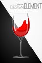 Glass with red wine on abstract black and white background. Strict artsy style. Colored cartoon vector illustration.