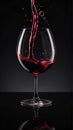 A glass of red wine is being poured against a black background.