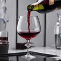 A glass of red wine being poured into a decanter, highlighting its rich color1