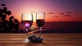 glass of red wine and blue grapes on white wooden table background. generative ai Royalty Free Stock Photo