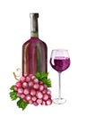 Glass of red wine and a bottle with bunch of grape Royalty Free Stock Photo