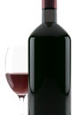 Glass of red wine and a bottle isolated over white Royalty Free Stock Photo