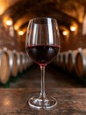 glass of red wine in a cellar Royalty Free Stock Photo