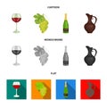 A glass of red wine, champagne, a jug of wine, a bunch. Wine production set collection icons in cartoon,flat,monochrome Royalty Free Stock Photo