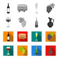 A glass of red wine, champagne, a jug of wine, a bunch. Wine production set collection icons in monochrome,flat style Royalty Free Stock Photo