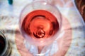 Glass of red wine closeup top view Royalty Free Stock Photo