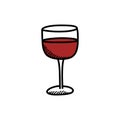 Glass of red wine doodle icon, vector color line illustration Royalty Free Stock Photo