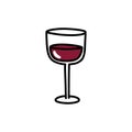 Glass of red wine doodle icon, vector color line illustration Royalty Free Stock Photo