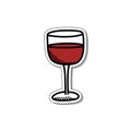 Glass of red wine doodle sticker icon, vector color line illustration Royalty Free Stock Photo