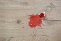 Glass of red wine fell on laminate, wine spilled on floor Royalty Free Stock Photo