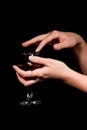 Glass with a red wine in a female hand Royalty Free Stock Photo