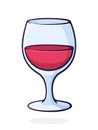 A glass of red wine. Glass goblet of alcohol drink. Vector illustration. Hand drawn cartoon clip art with outline