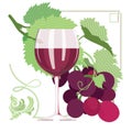 Glass of red wine, grapes, grape leaves Royalty Free Stock Photo