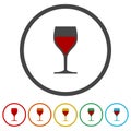 Glass of red wine icon. Set icons in color circle buttons Royalty Free Stock Photo