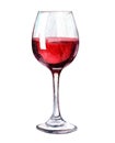 Glass of wine isolated on white background, watercolor illustration Royalty Free Stock Photo