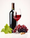 Glass of Red Wine Next to Bunch of Grapes Royalty Free Stock Photo