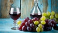 A glass of red wine next to a bunch of grapes Royalty Free Stock Photo