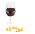 Glass of red wine and pieces of cheese isolated on white . Place for your text Royalty Free Stock Photo