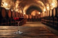 Glass of Red Wine in Rustic Wine Cellar Royalty Free Stock Photo