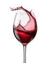 Glass of red wine with wine splash isolated from white background Royalty Free Stock Photo
