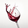 Glass of red wine with a splash on a plain white backgr - product photography